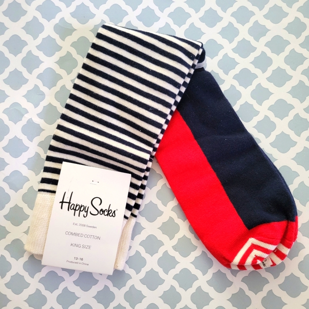 Happy Socks Navy Blue Striped Combed Cotton King size 13-16
